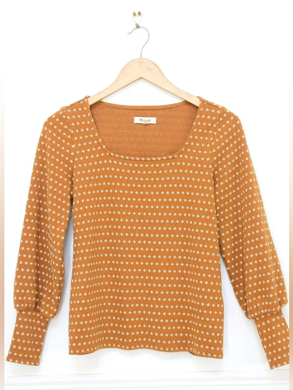 Madewell Floral Jacquard Square Neck Top Mustard Yellow White Sz XS Ditsy Boho